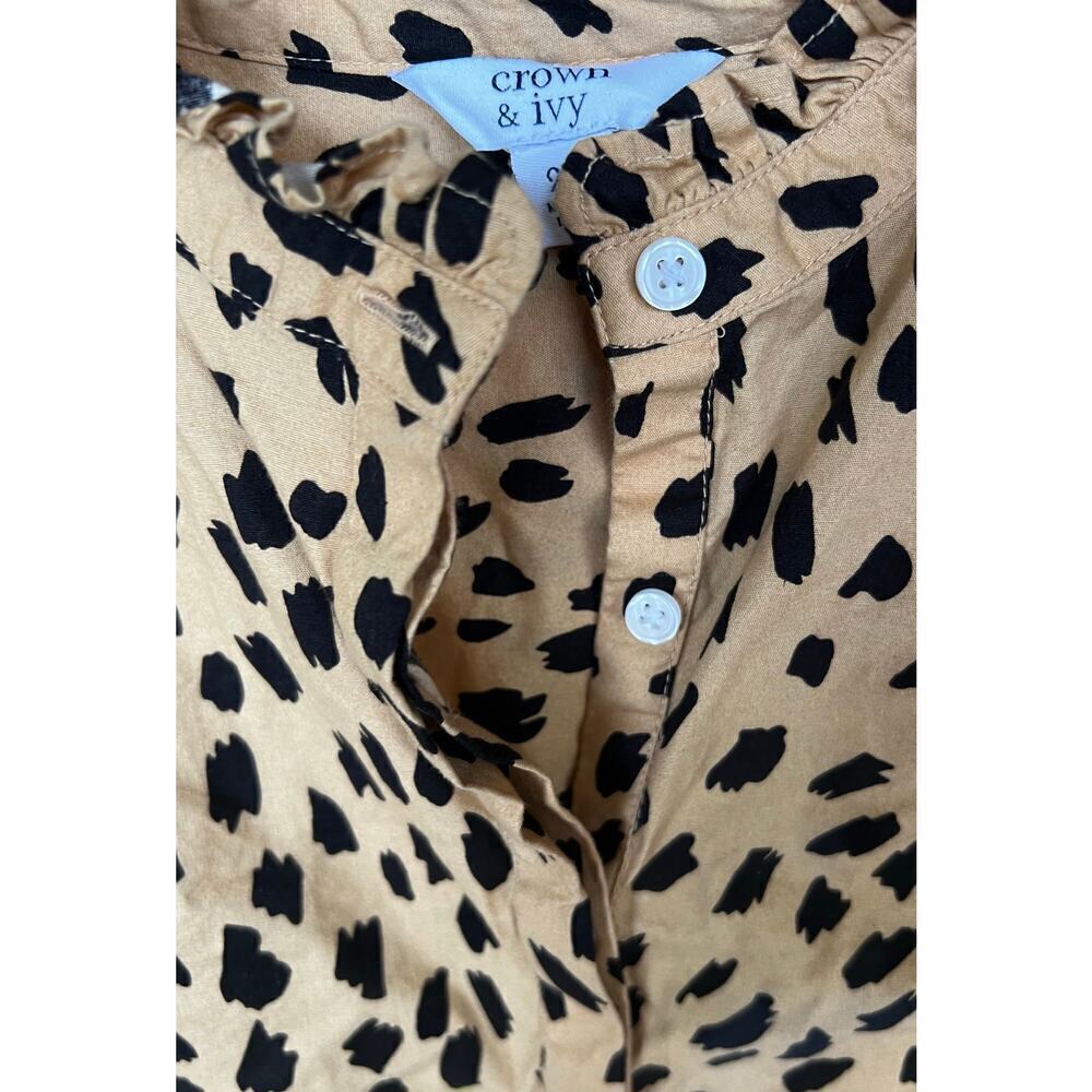 CROWN & IVY 3/4 puff sleeve leopard animal print tan black top plus sz 2XL XXL - Picture 4 of 6